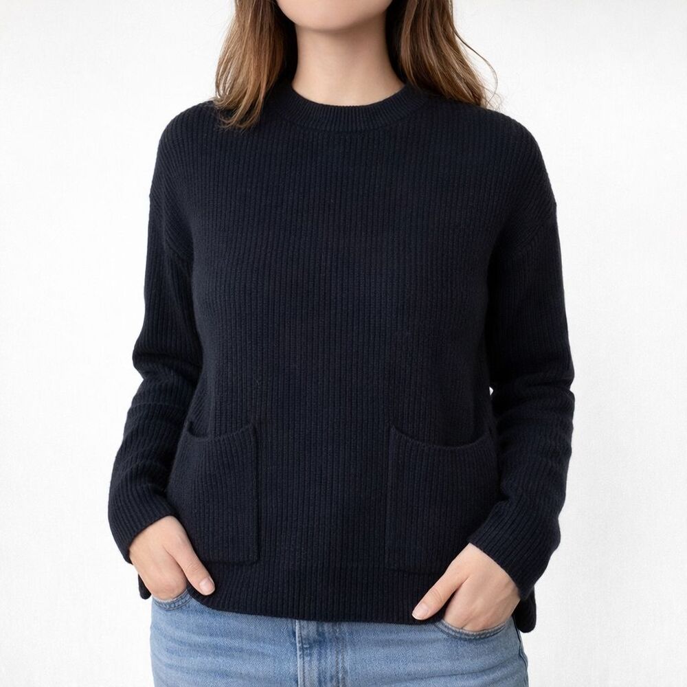 Madewell Patch Pocket Pullover Sweater Womens Medium Black Knit Crewneck - Picture 1 of 10
